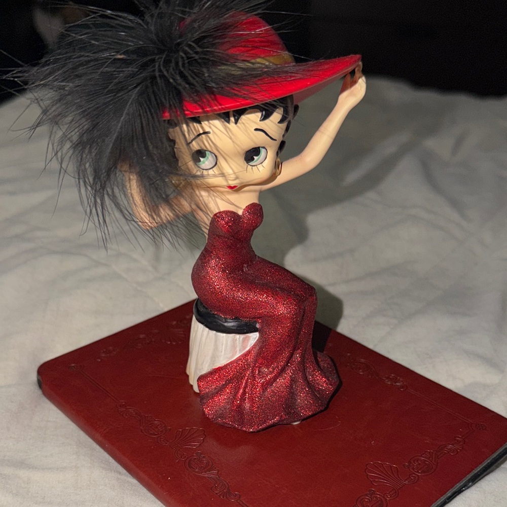 Vintage Betty Boop Red Figurine with Black Feather Hat